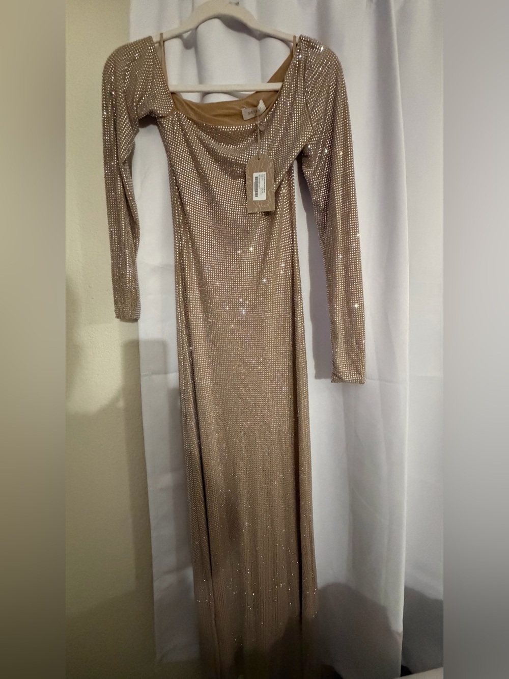 Meshki Marcia Diamante Long Sleeve Maxi Dress - Nude - Picture 4 of 10